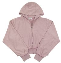 Světlerůžová žebrovaná propínací crop mikina s kapucí Primark