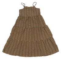 Hnědo-černé vlnkované lení šaty H&M