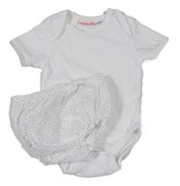 2set - Bílé body + bílé květované kalhotky pod šaty 