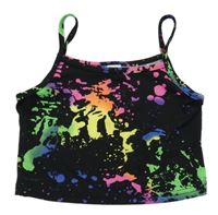Černo-neonový vzorovaný crop top Shein