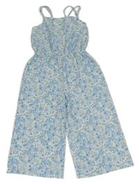 Bílo-modrý květovaný vzorovaný kalhotový culottes overal PRIMARK