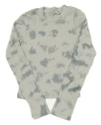 Bílo-modré žebrované batikované crop triko s nápisem H&M