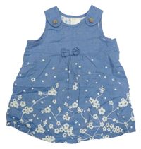 Modré kytičkované plátěné laclové šaty H&M