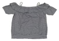 Tmavomodro-bílé pruhované tričko s volánem H&M