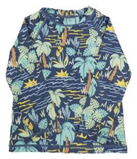 Tmavomodré UV triko s listy H&M