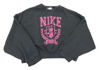 Tmavošedá crop mikina s růžovým logem Nike
