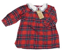 Nové - červeno-tmavomodré kostkované šaty s bílým límečkem Primark