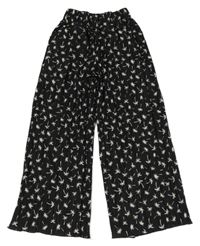 Černo-bílé žebrované lehké 3/4 wide leg kalhoty 