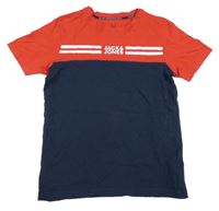 Červeno-tmavomodré tričko s logem Jack&Jones 