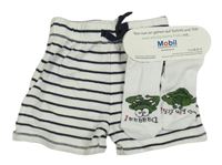 2set - Bílo-černé pruhované bavlněné kraťasy + bílé ponožky s žábami