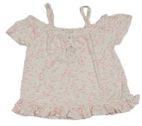 Bílo-růžové melírované tričko s knoflíky Matalan