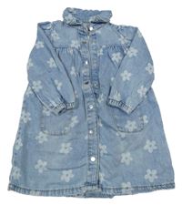 Modré květované riflové propínací košilové šaty Denim Co.