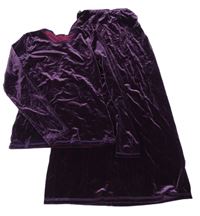 2Set - Lilková lesklá sametová dlouhá sukně + mikinotriko H&M