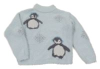 Světlemodrý chlupatý svetr s tučňáky Primark