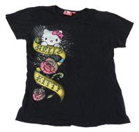 Černé tričko s Hello Kitty a květy 