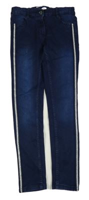 Tmavomodro-stříbrné elastické skinny rifle Denim Co.