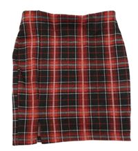 Černo-červeno-bílá kostkovaná pouzdrová sukně s rozparkem New Look