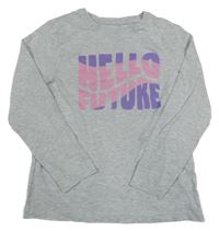 Šedé melírované triko s růžovo-fialovým nápisem Primark