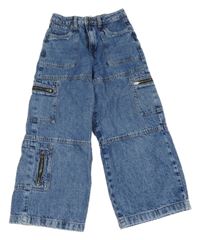 Modré široké cargo rifle s kapsami Denim 