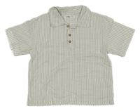 Bílo-khaki pruhovaná lněná polokošile sinsay
