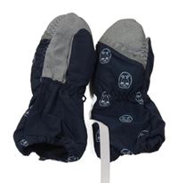 Tmavomodro-šedé šusťákové zimní palcové rukavice s lvy