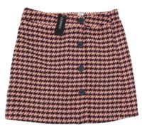 Nové - Růžovo-tmavomodro-vínová vzorovaná vlněná sukně s knoflíky Dunnes