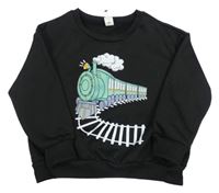 Černá oversize mikina s lokomotivou Shein