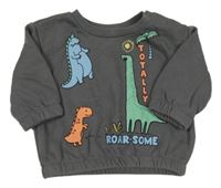 Tmavošedá mikina s dinosaury a palmou PRIMARK