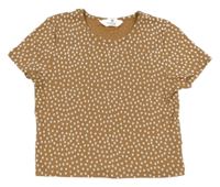 Hnědo-bílé květované žebrované crop tričko H&M