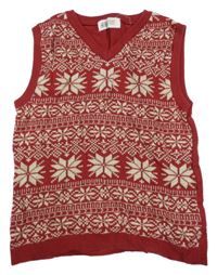 Tmavočervená vzorovaná pletená vesta s vločkami H&M