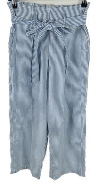 Dámské modro-bílé proužkované culottes kalhoty s páskem ElleNor 