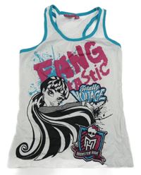Bílý top s potiskem a modrým lemem - Monster high 
