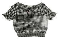 Černo-bílá kostkovaná crop halenka s mašlí H&M
