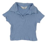 Světlemodré žebrované crop polo tričko H&M