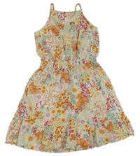 Smetanovo-oranžovo-růžové květované šaty H&M