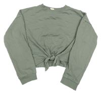 Khaki crop mikina se zavazováním H&M