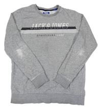 Šedá melírovaná mikina s nápisem a pruhy Jack & Jones