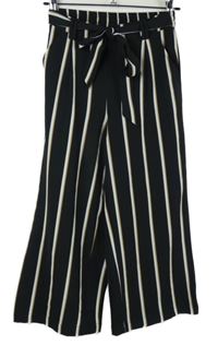 Dámské černo-bílo-béžové pruhované culottes kalhoty s páskem Only 