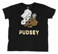 Nové- Černé tričko s Pudsleym z flitrů George