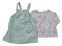 2 Set - Mátové manšestrové šaty s čumákem + Modro-mátové vzorované triko dunnes