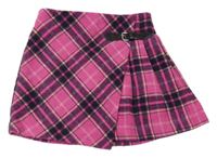 Růžovo-tmavmodro-bílá kostkovaná vlněná skort sukně Dunnes