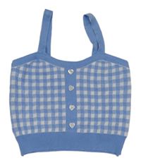 Modro-bílý kostkovaný úpletový crop top