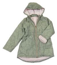Světlekhaki šusťáková zateplená parka se srdíčky a kapucí penelope mack