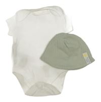 2set - Bílé body + světlezelená žebrovaná čepice s nášivkou