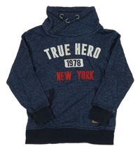 Tmavomodrá melírovaná mikina s nápisem a komínovým límcem H&M