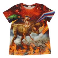 Červeno-barevné tričko s dinossurem 