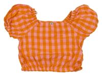 Oranžovo-neonově růžové kostkované crop tričko Tu