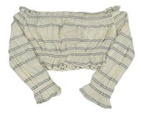 Smetanovo-tmavomodré pruhované crop triko H&M