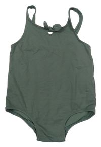 Tmavokhaki žebrované jednodílné plavky s mašlí H&M