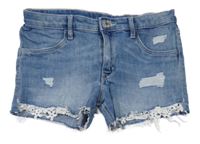 Modré riflové kraťasy s prošoupáním a krajkou H&M